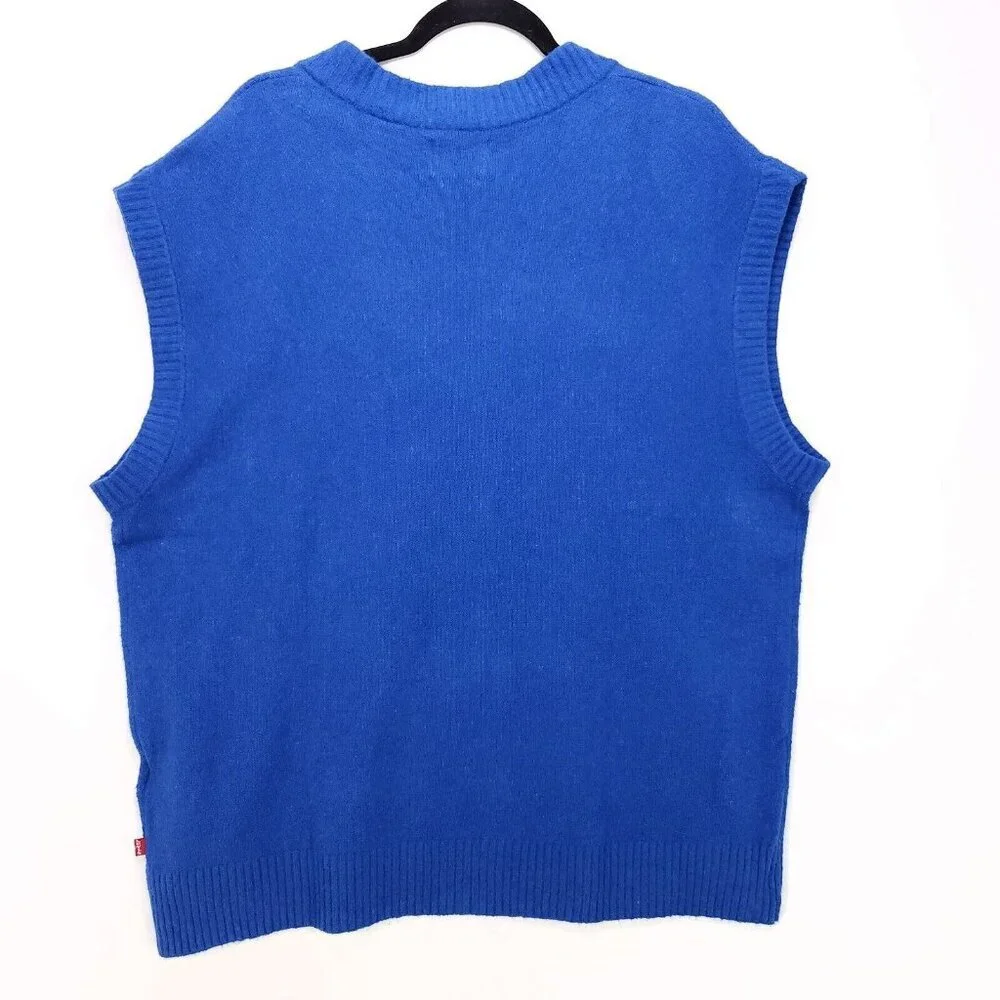 Levi's Sweater Vest Royal Blue Knit Pull Over Mens Large Cotton Vneck - Picture 2 of 13